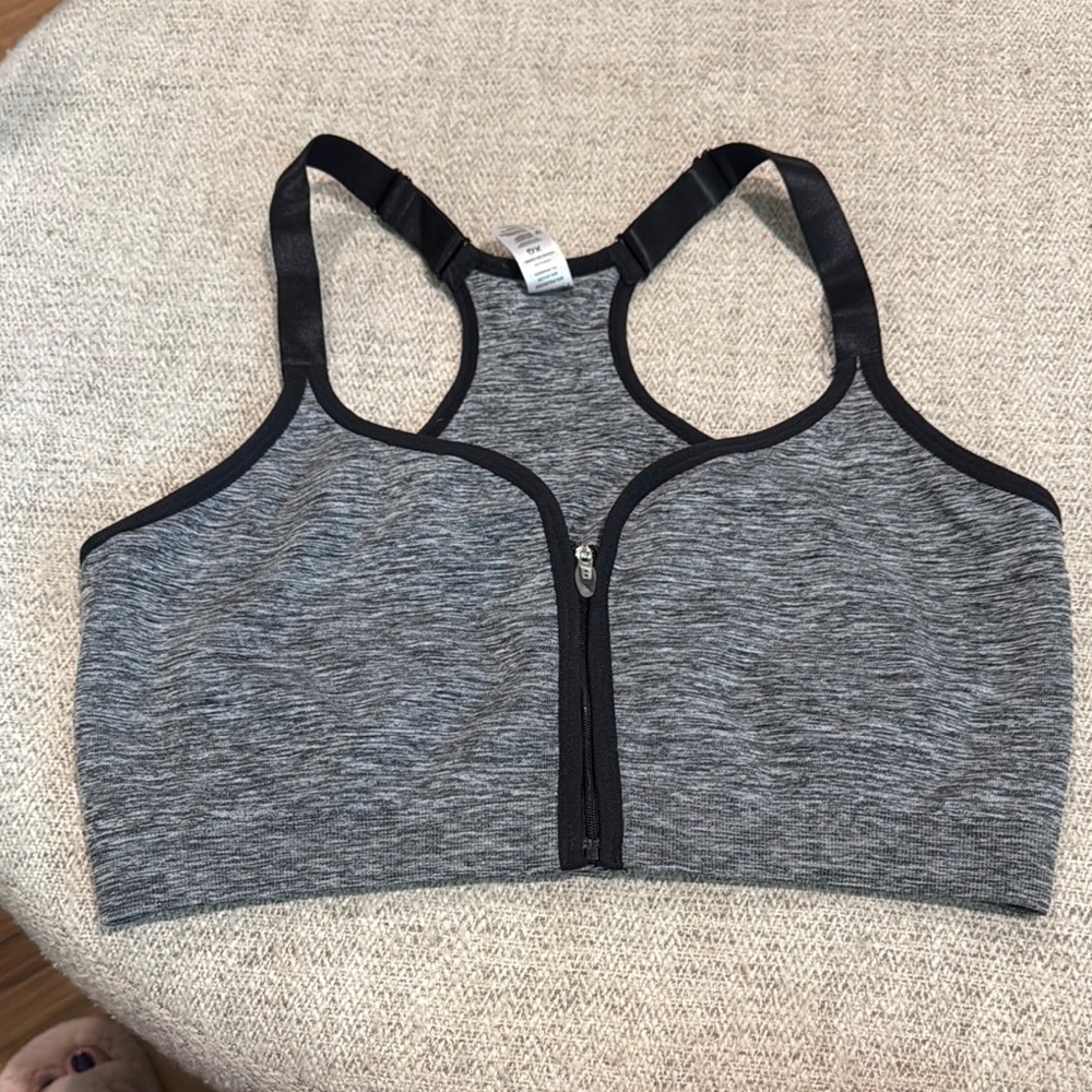Gray and Black Racerback Sports Bra with Moisture-Wicking Fabric